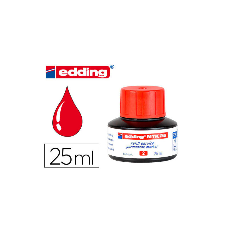 TINTA ROTULADOR EDDING MTK25 CON SISTEMA CAPILAR COLOR ROJO FRASCO DE 25 ML