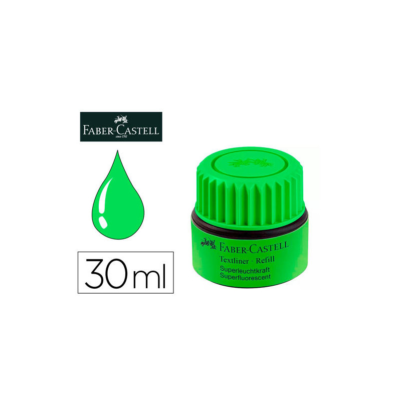 TINTA ROTULADOR FABER CASTELL TEXTLINER FLUORESCENTE 1549 CON SISTEMA CAPILAR COLOR VERDE BOTE 30 ML