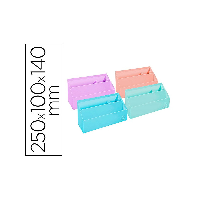 ORGANIZADOR EXACOMPTA AQUAREL CARTON FORRADO 3 COMPARTIMENTOS COLORES PASTEL SURTIDOS 250X100X140 MM