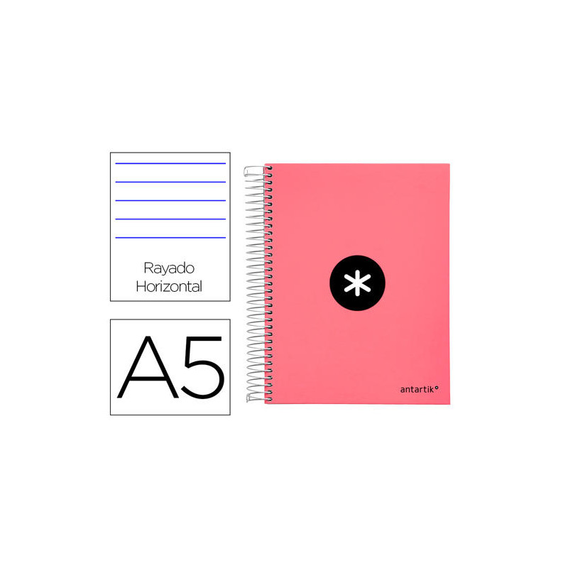 CUADERNO ESPIRAL A5 MICRO ANTARTIK TAPA FORRADA120H 100 GR HORIZONTAL 5 BANDA6 TALADROS COLOR CORAL