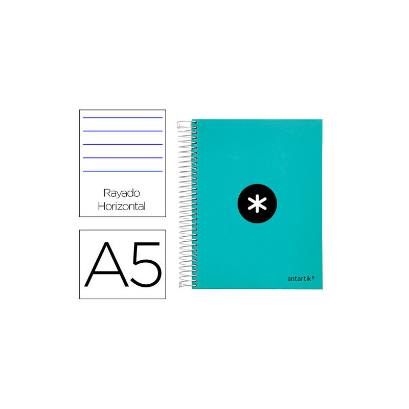 CUADERNO ESPIRAL A5 MICRO ANTARTIK TAPA FORRADA120H 100 GR HORIZONTAL 5 BANDA6 TALADROS COLOR MENTA