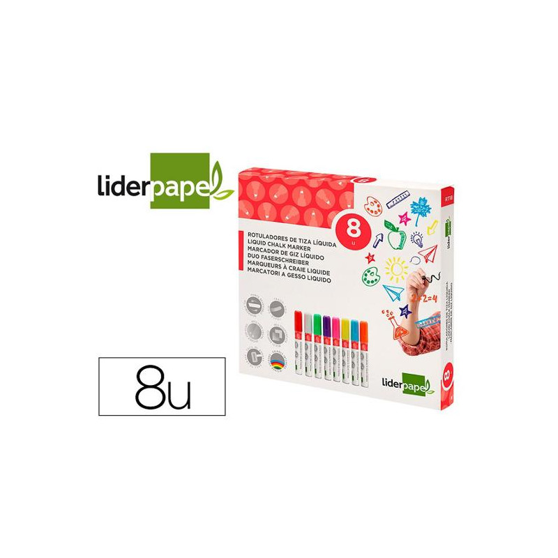 ROTULADOR LIDERPAPEL TIZA LIQUIDA PUNTA REDONDA TRAZO 6 MM CAJA DE 8 UNIDADES COLORES SURTIDOS