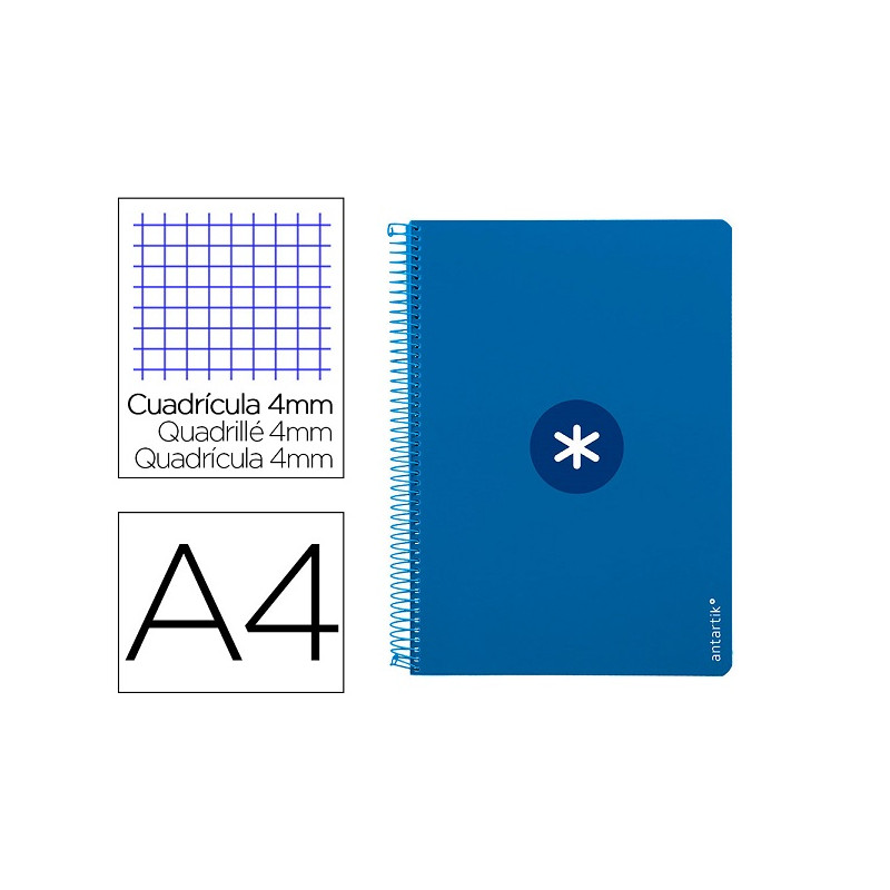 CUADERNO ESPIRAL A4 ANTARTIK TAPA DURA 80H 90GR CUADRO 4MM CON MARGEN COLOR AZUL OSCURO