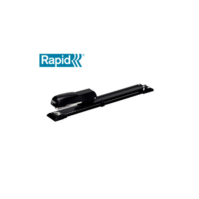 GRAPADORA RAPID E15 METALICA BRAZO LARGO CAPACIDAD 20 HOJAS USA GRAPAS 24/6 Y 26/26 COLOR NEGRO