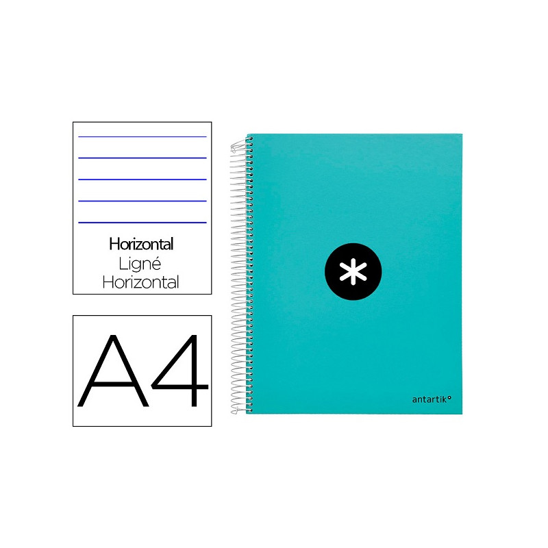 CUADERNO ESPIRAL A4 MICRO ANTARTIK TAPA FORRADA 120H 90 GR HORIZONTAL 5 BANDAS 4 TALADORES COLOR MEN