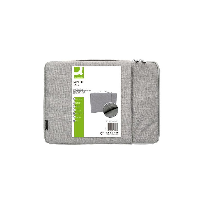 FUNDA PARA PORTATIL Q-CONNECT 15,6" CON ASA 1 BOLSILLO EXTERIOR CON CREMALLERA COLOR GRIS 350X250X25