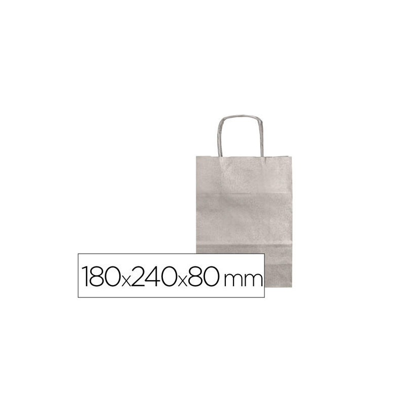 BOLSA PAPEL Q-CONNECT KRAFT PLATA XS CON ASA RETORCIDA 180X240X80 MM