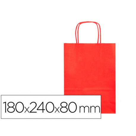 BOLSA PAPEL Q-CONNECT CELULOSA ROJO XS CON ASA RETORCIDA 180X240X80 MM