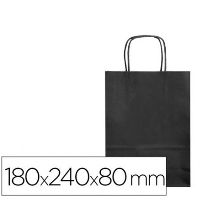 BOLSA PAPEL Q-CONNECT CELULOSA NEGRO XS CON ASA RETORCIDA 180X240X80 MM