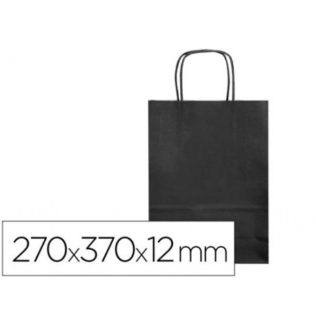 BOLSA PAPEL Q-CONNECT CELULOSA NEGRO M CON ASA RETORCIDA 270X370X12 MM