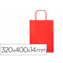 BOLSA PAPEL Q-CONNECT CELULOSA ROJO L CON ASA RETORCIDA 320X400X14 MM