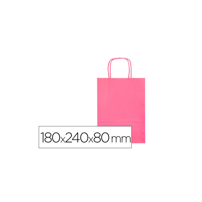 BOLSA PAPEL Q-CONNECT CELULOSA ROSA XS CON ASA RETORCIDA 180X240X80 MM