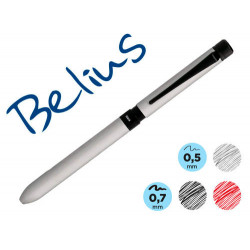 BOLIGRAFO BELIUS ZURICH 3 EN 1 CUERPO PLATEADO TINTA NEGRA Y ROJA PORTAMINAS 0,5 MM EN ESTUCHE