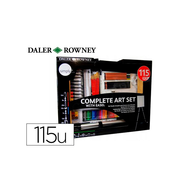 SET DE PINTURAS DALER ROWNEY 115 PIEZAS CON CABALLETE DE ALUMINIO PLEGABLE 457X73X584 MM