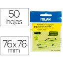 BLOC DE NOTAS ADHESIVAS QUITA Y PON MILAN 76X76 MM REMOVIBLE PLASTICO TRANSLUCIDO AMARILLO FLUOR 50