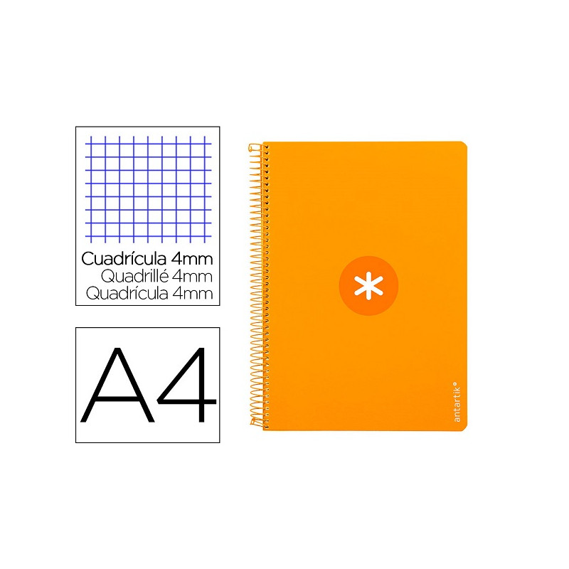 CUADERNO ESPIRAL A4 ANTARTIK TAPA DURA 80H 90GR CUADRO 4MM CON MARGEN COLOR MOSTAZA