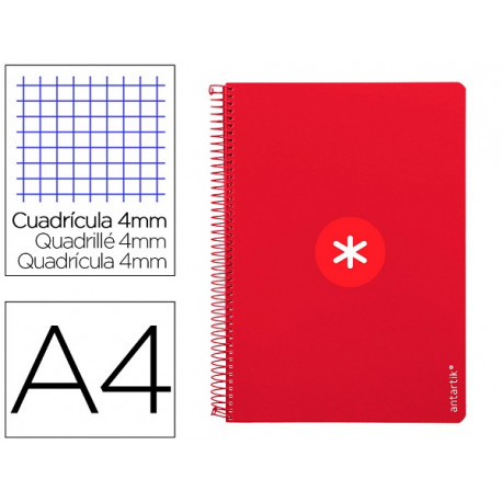 CUADERNO ESPIRAL A4 ANTARTIK TAPA DURA 80H 90GR CUADRO 4MM CON MARGEN COLOR FRAMBUESA