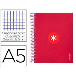 CUADERNO ESPIRAL A5 MICRO ANTARTIK TAPA FORRADA120H 90 GR CUADRO 5MM 5 BANDAS6 TALADROS COLOR FRAMBU