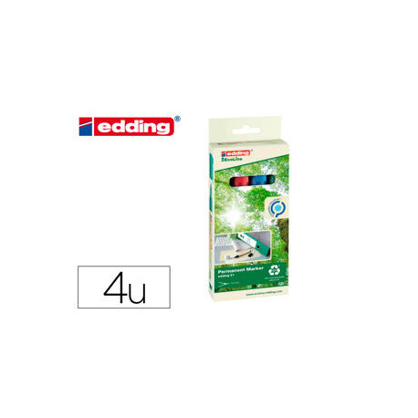 ROTULADOR EDDING 21 MARCADOR PERMANENTE ECOLINE 90% RECICLADO BOLSA 4 COLORES SURTIDOS PUNTA REDONDA