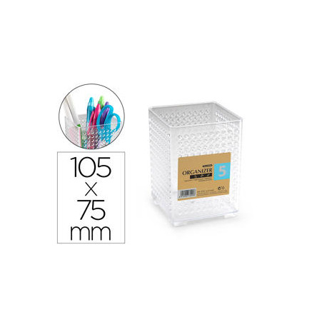 CUBILETE PORTALAPICES PLASTIFORTE ORGANIZER CUADRADO TRANSPARENTE N 5 75X75X105 MM