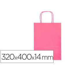 BOLSA PAPEL Q-CONNECT CELULOSA ROSA L CON ASA RETORCIDA 320X400X14 MM