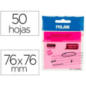 BLOC DE NOTAS ADHESIVAS QUITA Y PON MILAN 76X76 MM REMOVIBLE PLASTICO TRANSLUCIDO ROSA FLUOR 50