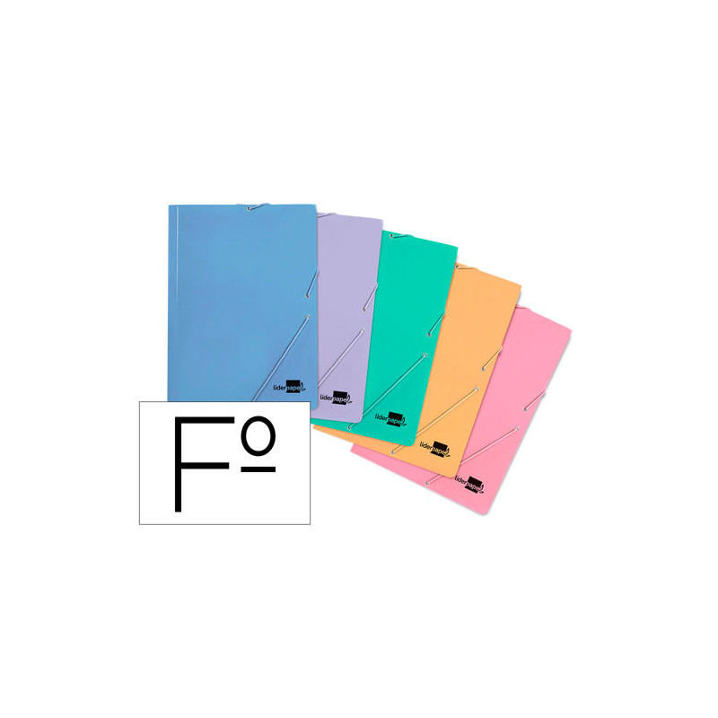 CARPETA LIDERPAPEL GOMAS FOLIO 3 SOLAPAS CARTON PLASTIFICADO COLORES PASTELES SURTIDOS