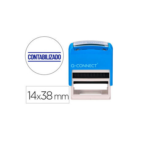 SELLO ENTINTADO AUTOMATICO Q-CONNECT CONTABILIZADO ALMOHADILLA 14X38 MM COLOR AZUL