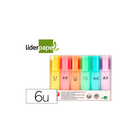 ROTULADOR LIDERPAPEL FLUORESCENTE PASTEL PUNTA BISELADA ESTUCHE DE 6 UNIDADES COLORES SURTIDOS