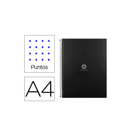 CUADERNO ESPIRAL A4 MICRO ANTARTIK DOTS TAPA FORRADA 80H 90 GR RAYADO PUNTOS 1 BANDA 4 TALADROS NEGR