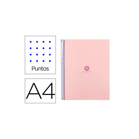 CUADERNO ESPIRAL A4 MICRO ANTARTIK DOTS TAPA FORRADA 80H 90 GR RAYADO PUNTOS 1 BANDA 4 TALADROS ROSA