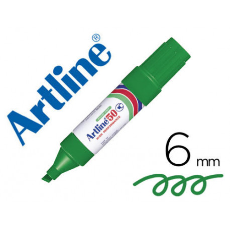 ROTULADOR ARTLINE MARCADOR PERMANENTE EK-50 VERDE -PUNTA BISELADA 6 MM -PAPEL METAL Y CRISTAL