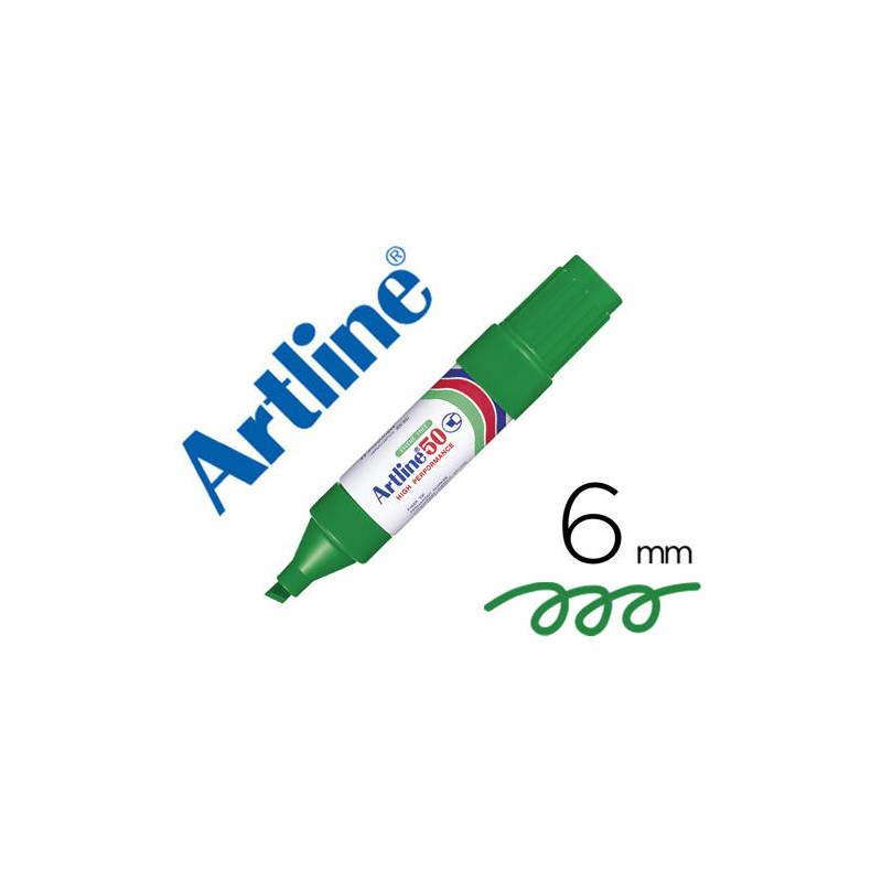 ROTULADOR ARTLINE MARCADOR PERMANENTE EK-50 VERDE -PUNTA BISELADA 6 MM -PAPEL METAL Y CRISTAL