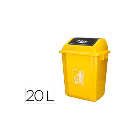 PAPELERA CONTENEDOR Q-CONNECT PLASTICO CON TAPA DE BALANCIN 20 LITROS AMARILLO 340X240X450 MM