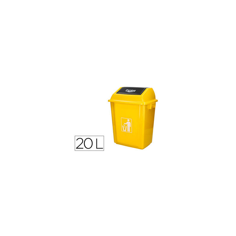 PAPELERA CONTENEDOR Q-CONNECT PLASTICO CON TAPA DE BALANCIN 20 LITROS AMARILLO 340X240X450 MM