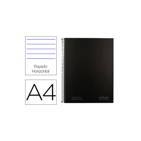 CUADERNO ESPIRAL NAVIGATOR A4 MICRO TAPA FORRADA 120H 80GR HORIZONTAL 5 BANDAS 4 TALADROSNEGRO