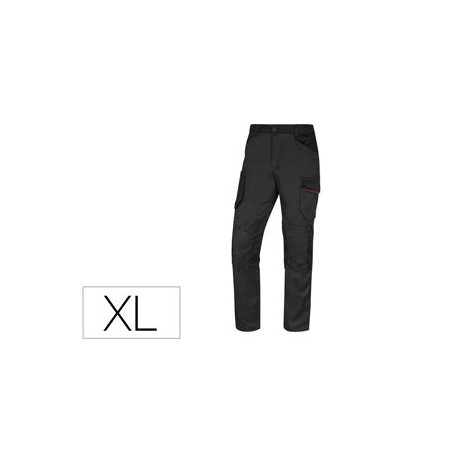 PANTALON DE TRABAJO DELTAPLUS CON CINTURA ELASTICA 7 BOLSILLOS COLOR GRIS-ROJO TALLA XL