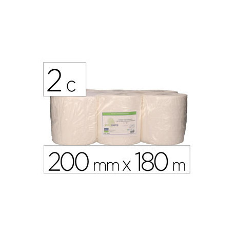 PAPEL SECAMANOS BUNZL GREENSOURCE 2 CAPAS CELULOSA BLANCA 200 MM X 180 MT PAQUETE DE 6 ROLLOS