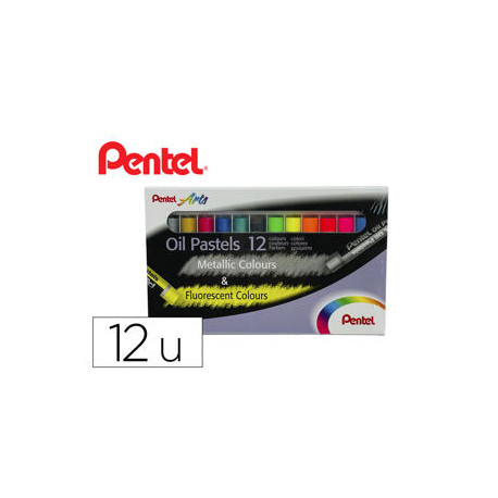 LAPICES PENTEL OIL PASTEL CAJA DE 6 COLORES METALICOS Y 6 COLORES FLUORESCENTE