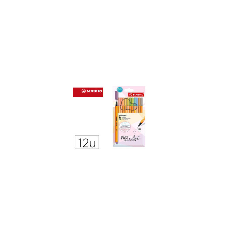 ROTULADOR STABILO PUNTA DE FIBRA POINT 88 PASTEL LOVE ESTUCHE DE CARTON DE 12 UNIDADES COLORES SURTI