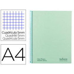 CUADERNO ESPIRAL NAVIGATOR A4 MICRO TAPA FORRADA 80H 80GR CUADRO 5MM 1 BANDA COLOR MENTA