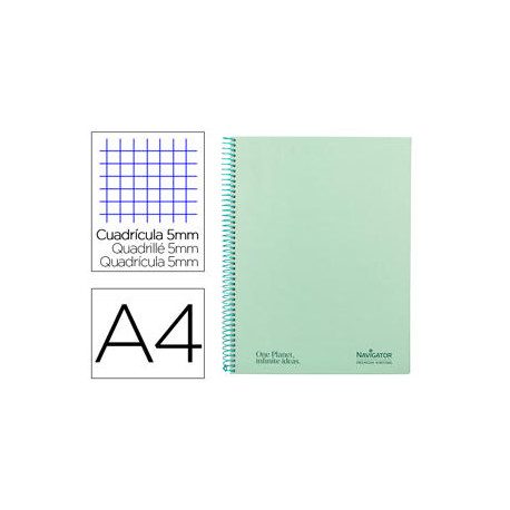 CUADERNO ESPIRAL NAVIGATOR A4 MICRO TAPA FORRADA 80H 80GR CUADRO 5MM 1 BANDA COLOR MENTA