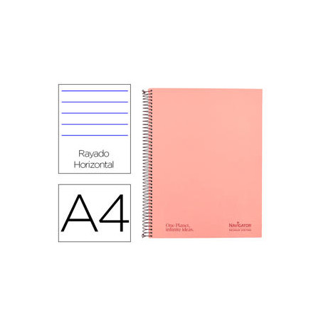 CUADERNO ESPIRAL NAVIGATOR A4 MICRO TAPA FORRADA 120H 80GR HORIZONTAL 5 BANDA 4 TALADROS ROSA