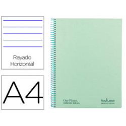 CUADERNO ESPIRAL NAVIGATOR A4 MICRO TAPA FORRADA 120H 80GR HORIZONTAL 5 BANDA 4 TALADROS MENTA