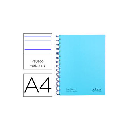 CUADERNO ESPIRAL NAVIGATOR A4 MICRO TAPA FORRADA 120H 80GR HORIZONTAL 5 BANDA 4 TALADROS CELESTE