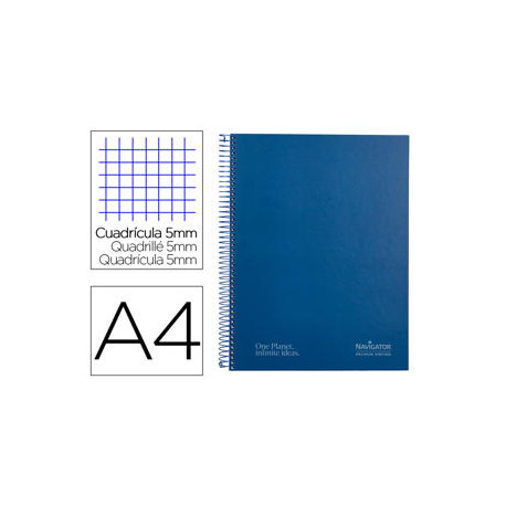 CUADERNO ESPIRAL NAVIGATOR A4 MICRO TAPA FORRADA 80H 80GR CUADRO 5MM UNA BANDA COLOR AZUL MARINO