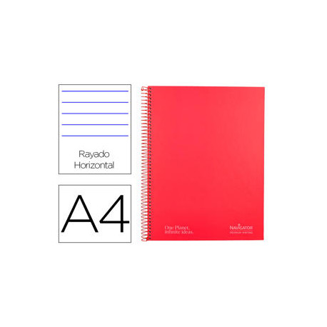 CUADERNO ESPIRAL NAVIGATOR A4 MICRO TAPA FORRADA 80H 80GR HORIZONTAL 1 BANDA COLOR ROJO