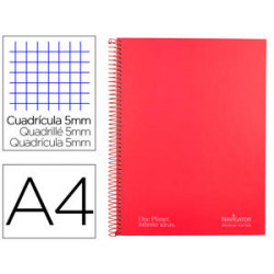 CUADERNO ESPIRAL NAVIGATOR A4 MICRO TAPA FORRADA 120H 80GR CUADRO 5MM 5 BANDAS 4 TALADROS COLOR ROJO