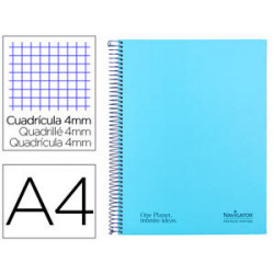 CUADERNO ESPIRAL NAVIGATOR A4 TAPA DURA 80H 80GR CUADRO 4MM CON MARGEN AZUL CLARO