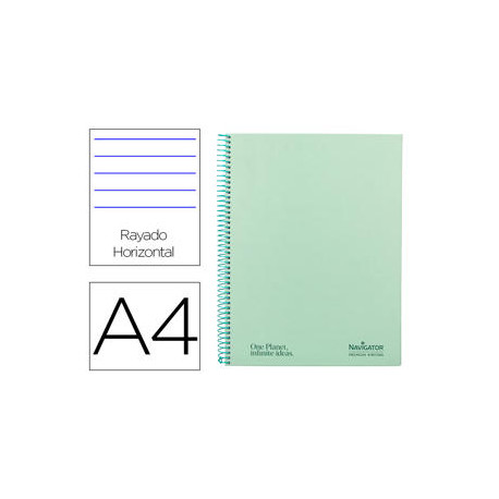 CUADERNO ESPIRAL NAVIGATOR A4 TAPA DURA 80H 80GR HORIZONTAL CON MARGEN MENTA